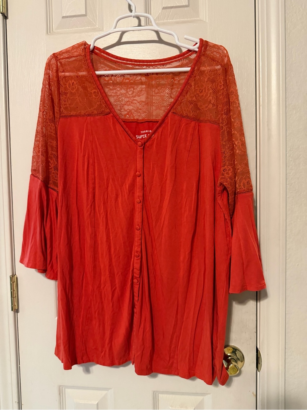 torrid orange Lace Yoke Button-Front Blouse